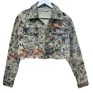 Adika Cropped Jean Jacket Women’s Sz M Urban Street Wear Hip Hop Punk Graffiti
